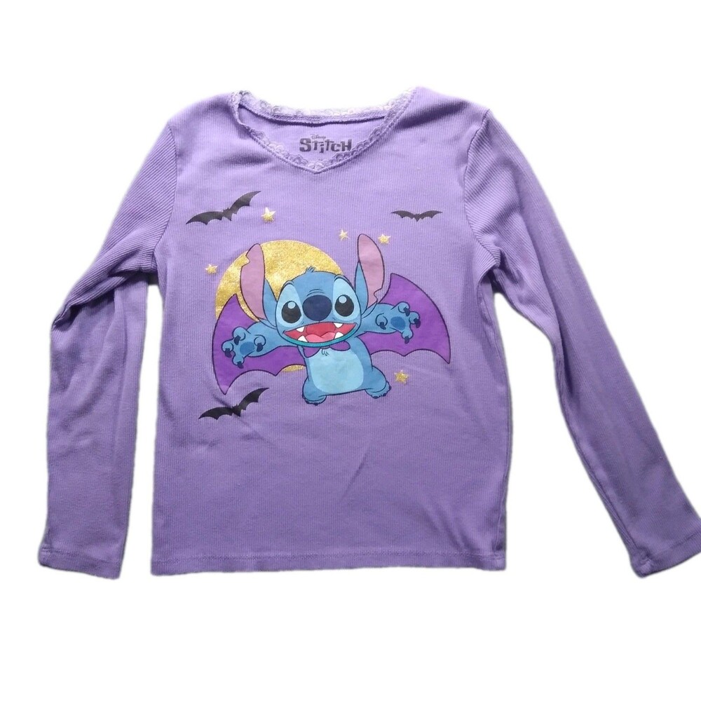 Disney Stitch Top Girls Sz M Vampire Bats Halloween Tshirt Pullover Long Sleeve